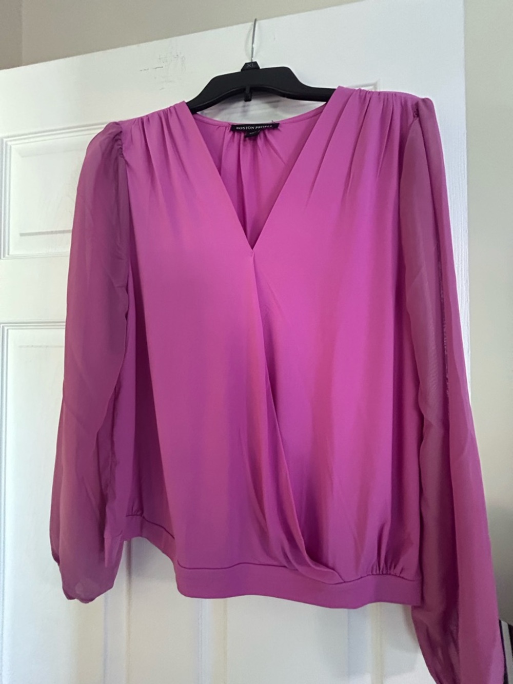 Boston Proper Fuchsia V-Neck Surplice Blouse